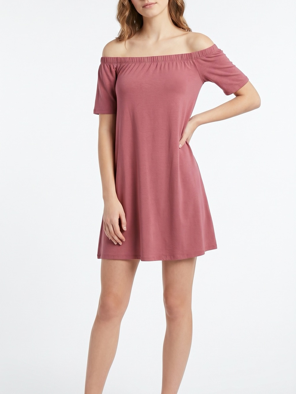 Forever 21 Off-Shoulder Mini Dress in Dusty Rose